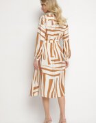 unigirl Rochie-camașă bej cu viscoză cu imprimeu geometric legată în talie Ninalora