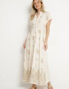 unigirl Rochie cămașă bej din bumbac decorată cu fir metalic Tirlio