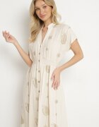 unigirl Rochie cămașă bej din bumbac decorată cu fir metalic Tirlio