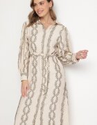 unigirl Rochie cămașă bej din viscoză cu cordon decorată cu broderie Rallisia