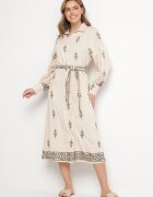 unigirl Rochie-cămașă Bej din viscoză cu cordon Telandora