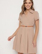 unigirl Rochie Cămașă Bej închis din bumbac Cu curea Wenilise