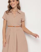 unigirl Rochie Cămașă Bej închis din bumbac Cu curea Wenilise