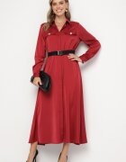 unigirl Rochie cămașă bordo din satin decorată cu o curea și imitații de buzunare Vamilea