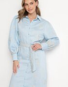 unigirl Rochie cămașă de viscoză albastră cu curea Telandora