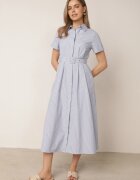 unigirl Rochie-cămașă din bumbac decorată cu dungi din material textil și cataramă Kassila Albastru deschis