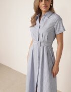 unigirl Rochie-cămașă din bumbac decorată cu dungi din material textil și cataramă Kassila Albastru deschis
