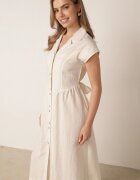 unigirl Rochie-cămașă din vâscoză evazată cu tip cravată Pellesea Bej