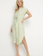 unigirl Rochie Cămașă din Vâscoză Evazată Verde cu Curea Textilă Katessae