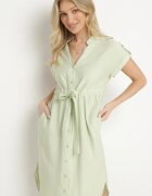 unigirl Rochie Cămașă din Vâscoză Evazată Verde cu Curea Textilă Katessae