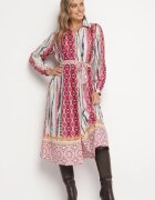 unigirl Rochie Cămașă Fucsia-Bej cu model mozaic și curea legată Lilimea