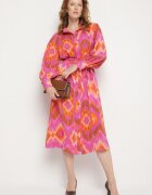 unigirl Rochie cămașă Fucsia Midi cu Model Etno și Cordon Mithera