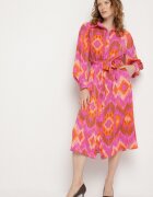 unigirl Rochie cămașă Fucsia Midi cu Model Etno și Cordon Mithera