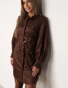 unigirl Rochie-cămașă în stil utility cu textură de piele întoarsă Nirette Maro