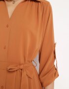 unigirl Rochie Cămașă Maro cu nasturi cu Mâneci Ajustabile Grimoire
