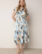 unigirl Rochie Cămașă Midi Albastră cu curea din material și mâneci scurte