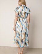 unigirl Rochie Cămașă Midi Albastră cu curea din material și mâneci scurte