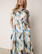 unigirl Rochie Cămașă Midi Albastră cu curea din material și mâneci scurte