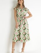 unigirl Rochie cămașă Midi Verde cu model geometric și curea din material Eugenania