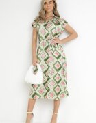 unigirl Rochie cămașă Midi Verde cu model geometric și curea din material Eugenania