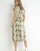 unigirl Rochie cămașă Midi Verde cu model geometric și curea din material Eugenania