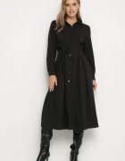 unigirl Rochie cămașă neagră cu fason evazat și curea din material Nerisela