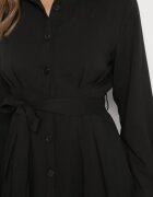 unigirl Rochie cămașă neagră cu fason evazat și curea din material Nerisela