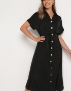 unigirl Rochie cămașă Neagră cu Mânecă scurtă închisă cu nasturi cu centură din material Piantia