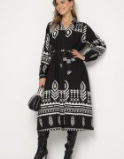 unigirl Rochie Cămașă Neagră cu Model Etnic cu Curea Avierira