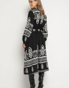 unigirl Rochie Cămașă Neagră cu Model Etnic cu Curea Avierira