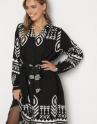 unigirl Rochie Cămașă Neagră cu Model Etnic cu Curea Avierira