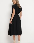 unigirl Rochie cămașă Neagră cu nasturi cu cordon din material în talie Qisofia