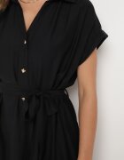 unigirl Rochie cămașă Neagră cu nasturi cu cordon din material în talie Qisofia