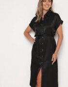 unigirl Rochie-cămașă Neagră cu nasturi cu șliț cu cordon din material Nestari