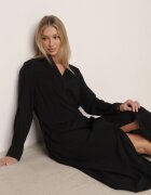 unigirl Rochie Cămașă Neagră din Vâscoză cu încrețituri și nasture în talie Lennatha