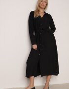 unigirl Rochie Cămașă Neagră din Viscoză cu Cordon Legat