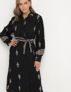 unigirl Rochie cămașă neagră din viscoză cu curea Telandora