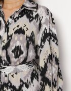 unigirl Rochie Cămașă Negru-Gri Midi cu Model Etnic și Cordon Nod Mithera