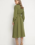 unigirl Rochie Cămașă Verde cu Croială Cloș cu Cordon din Material Nerisela