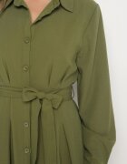 unigirl Rochie Cămașă Verde cu Croială Cloș cu Cordon din Material Nerisela