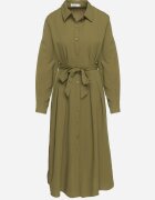 unigirl Rochie Cămașă Verde cu Croială Cloș cu Cordon din Material Nerisela