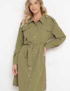 unigirl Rochie cămașă verde cu nasturi decorativi și curea legată Alttia