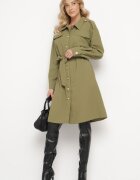 unigirl Rochie cămașă verde cu nasturi decorativi și curea legată Alttia