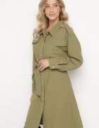 unigirl Rochie cămașă verde cu nasturi decorativi și curea legată Alttia
