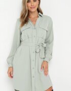 unigirl Rochie cămașă verde deschis de bumbac Aravia