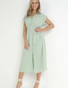 unigirl Rochie cămașă Verde deschis Legată în talie cu mâneci scurte Clairana