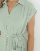 unigirl Rochie cămașă Verde deschis Legată în talie cu mâneci scurte Clairana