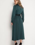 unigirl Rochie cămașă Verde din Satin Decorată cu o Curea și Imitații de Buzunare Vamilea
