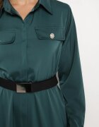 unigirl Rochie cămașă Verde din Satin Decorată cu o Curea și Imitații de Buzunare Vamilea