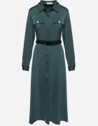 unigirl Rochie cămașă Verde din Satin Decorată cu o Curea și Imitații de Buzunare Vamilea